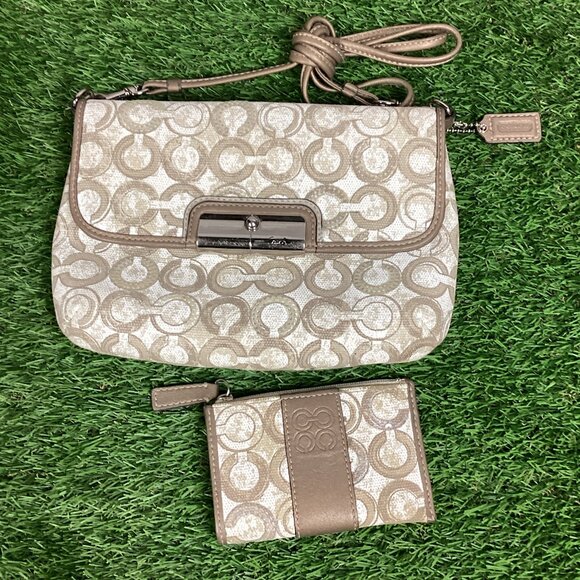 Coach Poppy Kristin Logo Small Shoulder Bag & Card Wallet - Picture 1 of 16